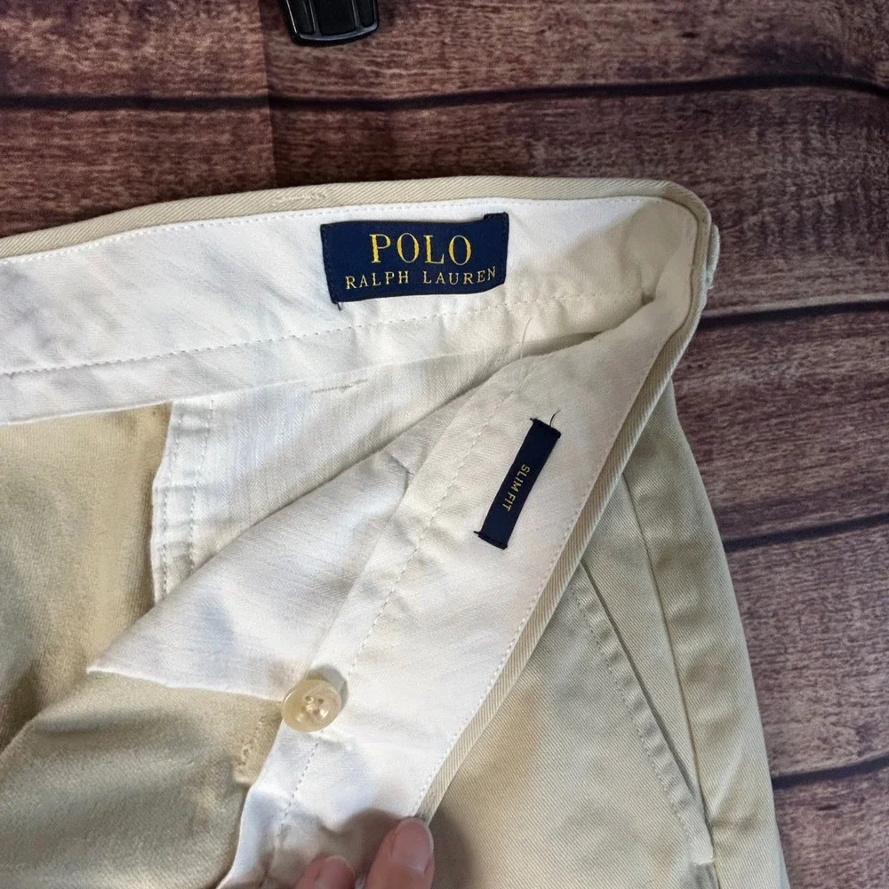 Polo Ralph Lauren Slim Fit Chino Pants Mens 38x30 Tan Khaki Cotton Flat Front